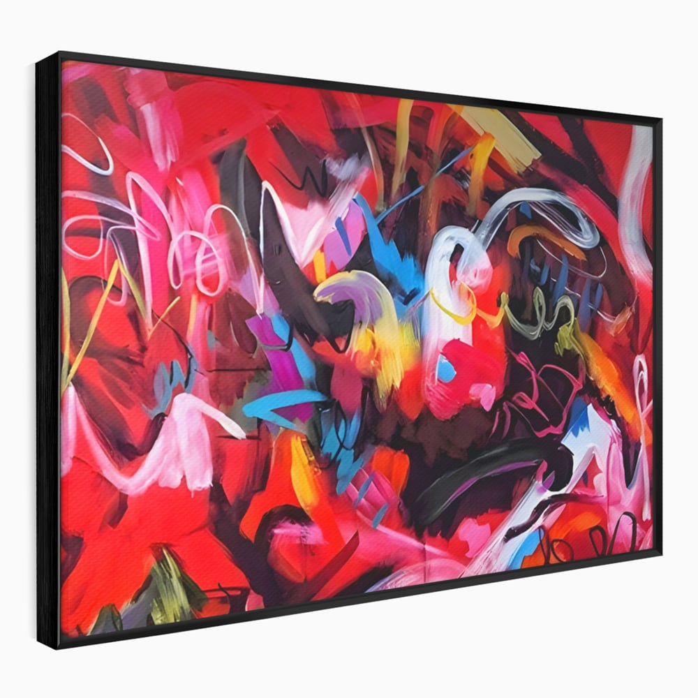 Tablou canvas cu tablou canvas cu graffiti rosu, in rama de aluminiu negru